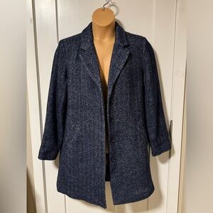 WoolOvers Women’s Dark Blue Tweed  Herringbone Button Up Coat Size 10